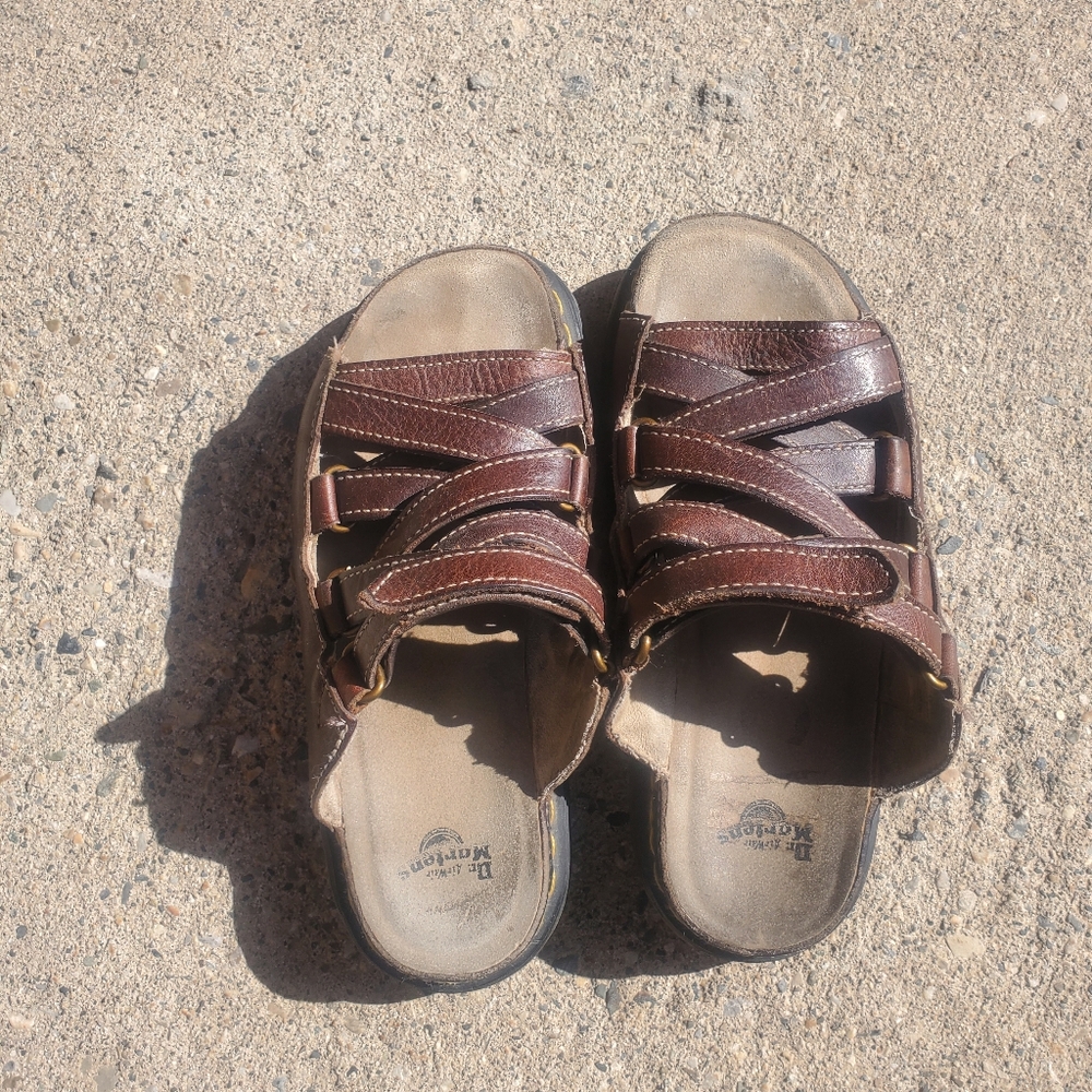 Dr. Martens Brown Leather Strappy Slide Sandals